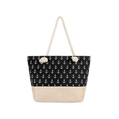HDG2264 Anchor Print Beach Bag in Black