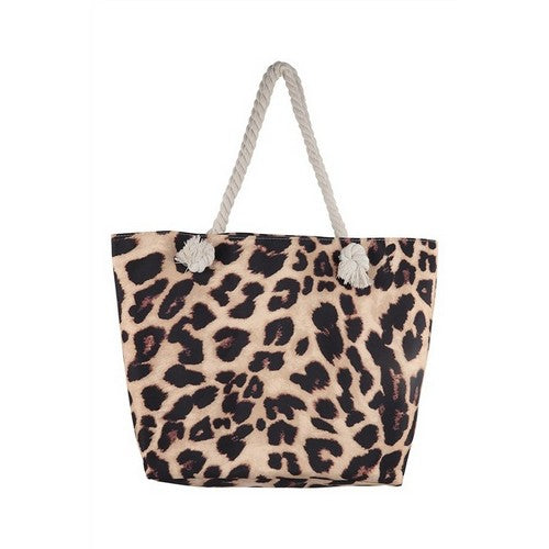 HDG3910 Leopard Print Beach Bag in Brown