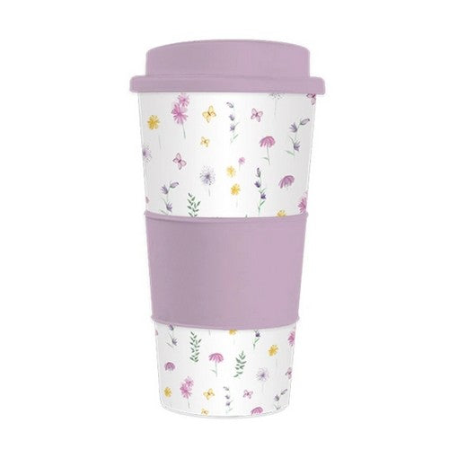 Floral Butterfly Reusable Travel Plastic Drinks Mug 500ml in Lavender