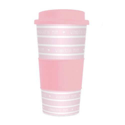Wonderful Mum Reusable Travel Plastic Drinks Mug 500ml in Pastel Pink