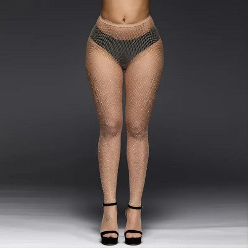 Rhinestone Fishnet Pantyhose Nude