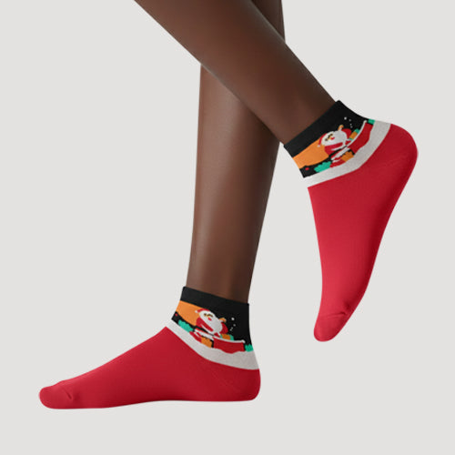 Christmas Theme Socks in Black & Red Santa Design