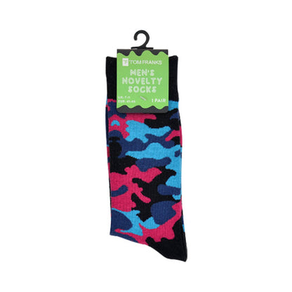 Tom Franks Novelty Dress Socks 1pr in Pink Camo Print