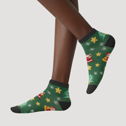 Christmas Theme Socks in Green Snowman Design