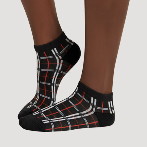 EANKLE 1001BK Ankle Cut Fun Socks in Plaid Black