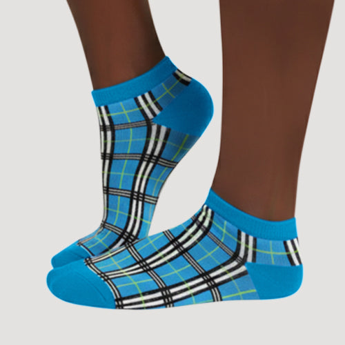 EANKLE 1001BK Ankle Cut Fun Socks in Plaid Blue
