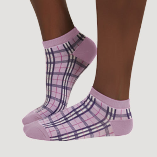 EANKLE 1001BK Ankle Cut Fun Socks in Plaid Lilac 