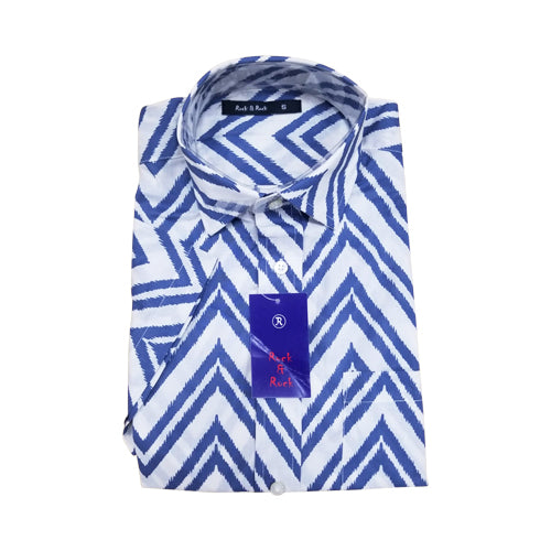 Rock & Rock Shirt Short Sleeve Zig Zag Print Blue