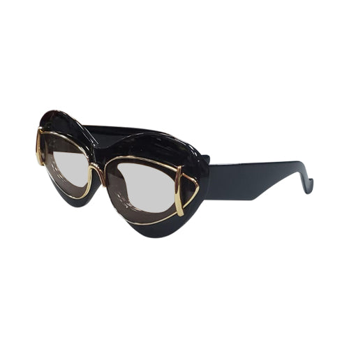 Avant-Garde Gold Trim Cat Eye Shades in Black with Brown Lens