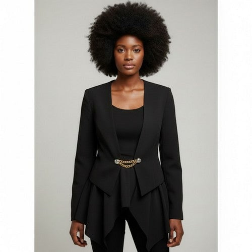 J325 May May Gold Chain Drape Open Jacket in Black