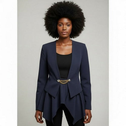 May May Gold Chain Drape Open Jacket in Navy