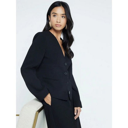 River Island Collarless Deep V Blazer in Black
