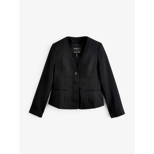 River Island Collarless Deep V Blazer in Black