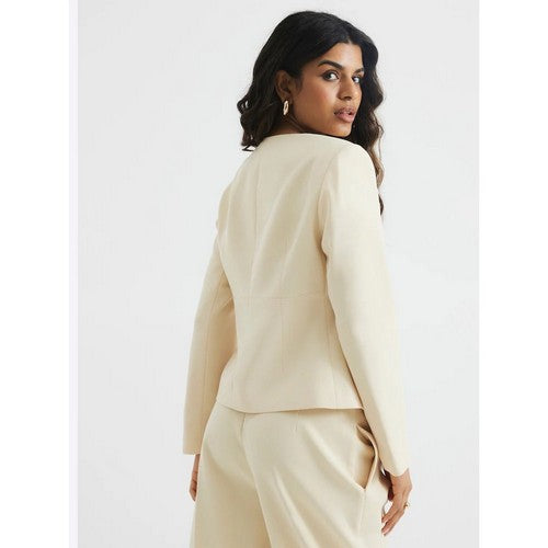 River Island Collarless Deep V Blazer in Buttermilk