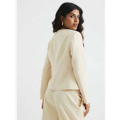 River Island Collarless Deep V Blazer in Buttermilk