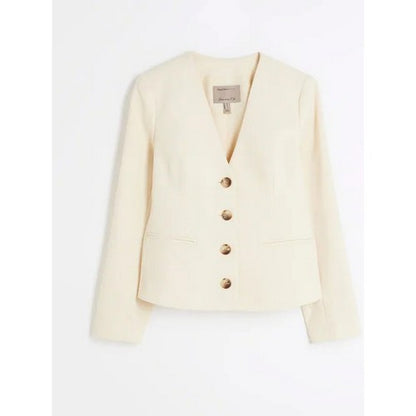 River Island Collarless Deep V Blazer in Buttermilk