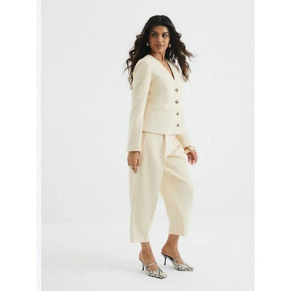 River Island Collarless Deep V Blazer in Buttermilk