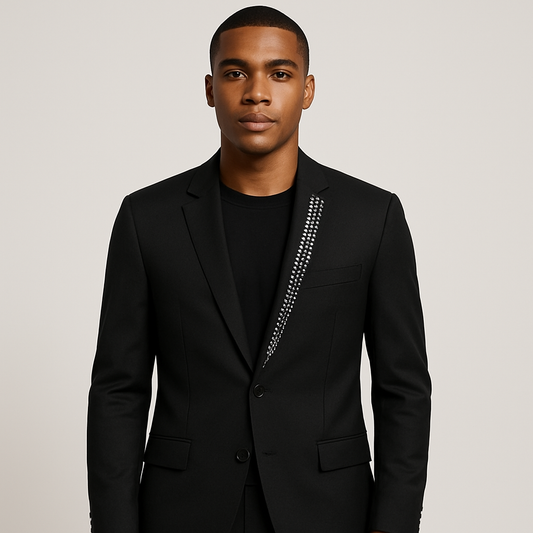 Devil's Advocate Rhinestone Lapel Jacket in Black