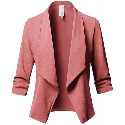 Open Front Rouch Sleeve Jacket Coral Pink
