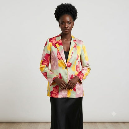 Benetton Satin Blazer in Pink/Red/Green Multi