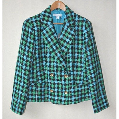 Primark Double Breasted Tweed Blazer Blue/Green