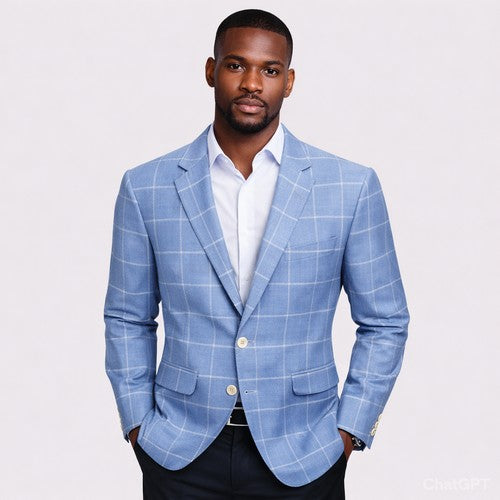 Scott Luxury Wool Blazer in Light Blue Plaid