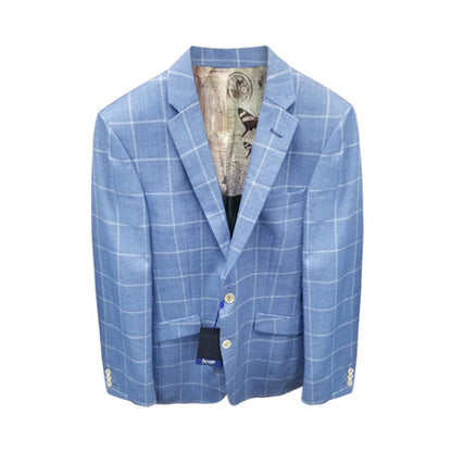 S18136JC Scott Luxury Blazer Plaid Blue with Grey Lines