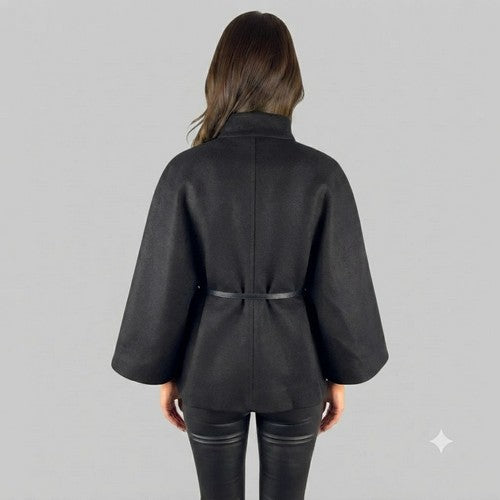 Bella Paris Belted Wool Poncho Black