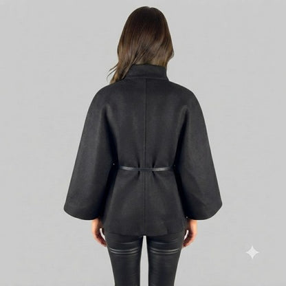 Bella Paris Belted Wool Poncho Black