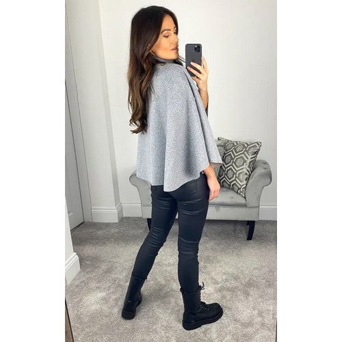 Bella Paris Belted Wool Poncho Grey