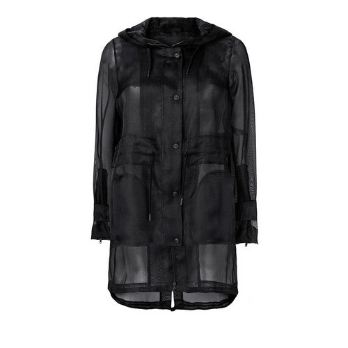 See-Thru Organza Hooded Parka in Black