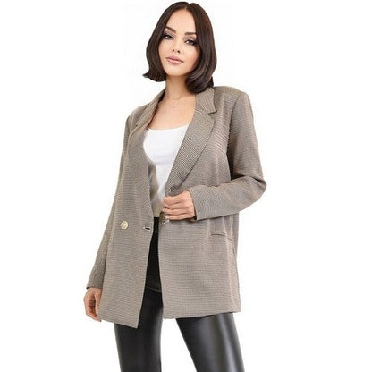 Double Breasted Blazer in Brown Houndstooth