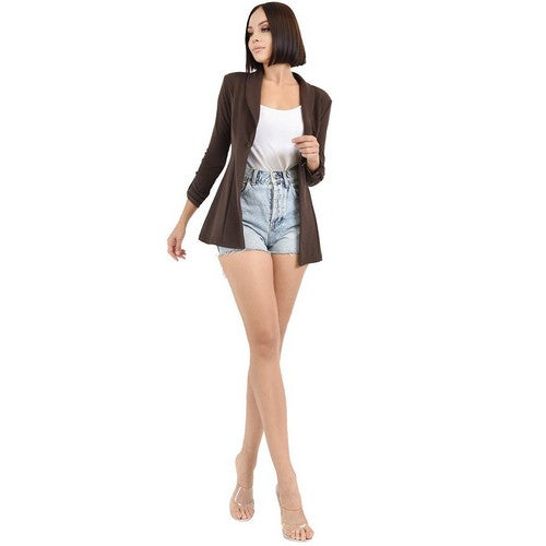 3/4 Tab Sleeve One Button Blazer in Cocoa