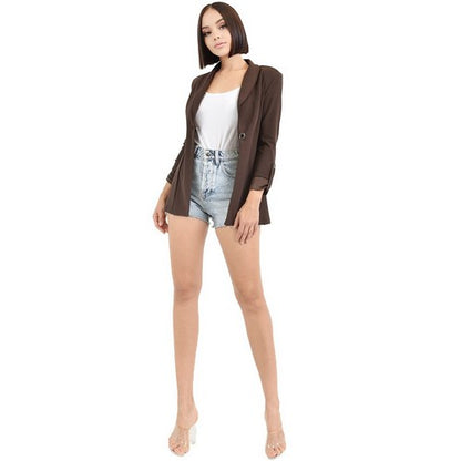 3/4 Tab Sleeve One Button Blazer in Cocoa