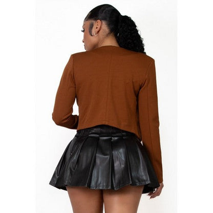 Open Front Crop Jacket in Brown