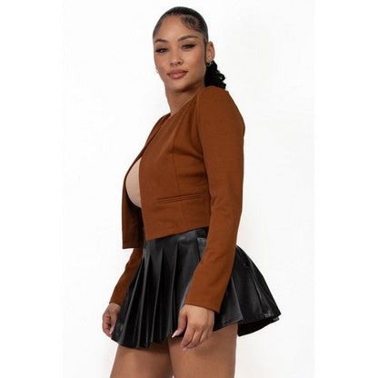 Open Front Crop Jacket in Brown