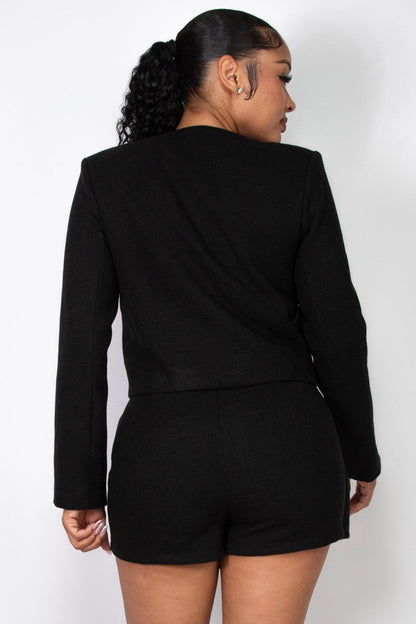 Patch Pocket Tweed Jacket in Black
