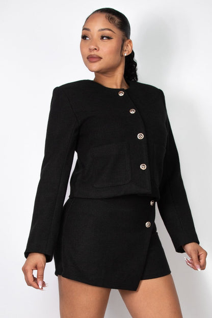 Patch Pocket Tweed Jacket in Black