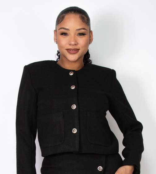 Patch Pocket Tweed Jacket in Black