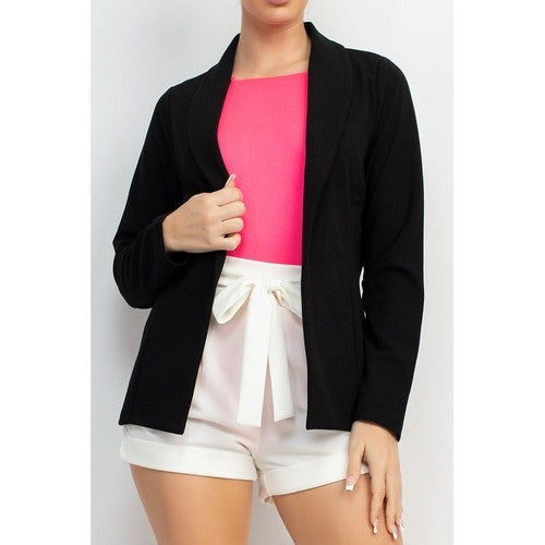 HMJ21052 Shawl Collar Open Front Jacket in Black