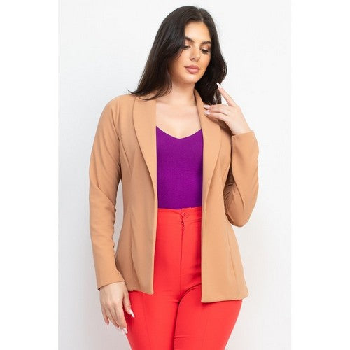 Shawl Collar Open Front Jacket in Camel