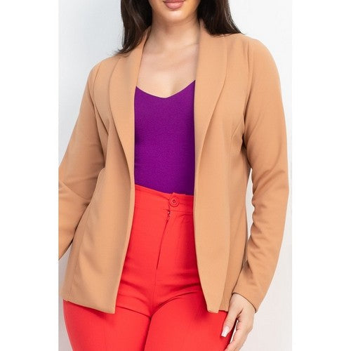 HMJ21052 Shawl Collar Open Front Jacket in Camel
