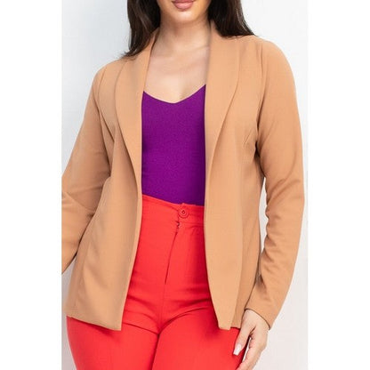 HMJ21052 Shawl Collar Open Front Jacket in Camel