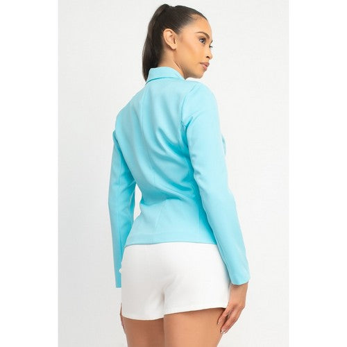 Single-Breasted Notch Blazer in Aqua