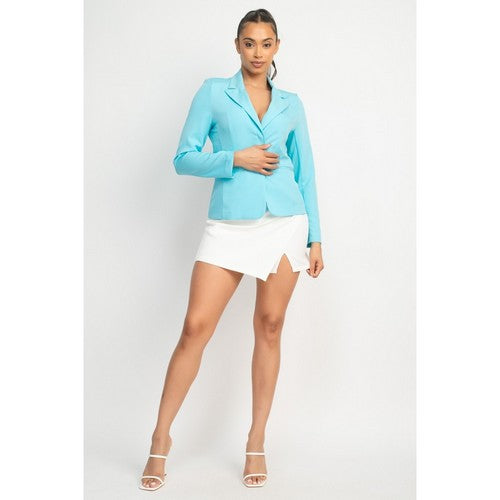 Single-Breasted Notch Blazer in Aqua
