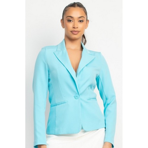 BJ07318 Single-Breasted Notch Blazer in Aqua