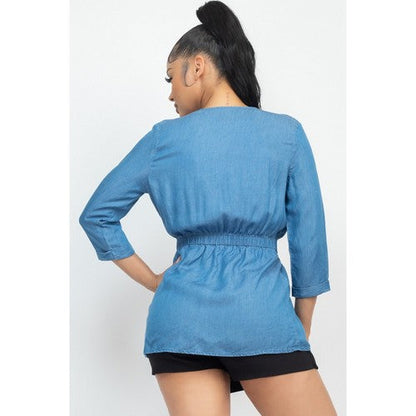 Tie Waist Soft Duster Jacket in Light Denim