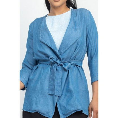 Tie Waist Soft Duster Jacket in Light Denim