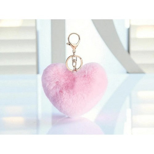 Heart Pom Pom Fur Keychain in Pink