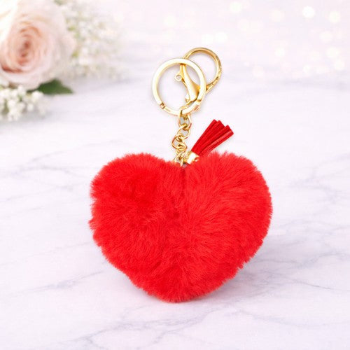 Furry Plush Heart Keyring in Red